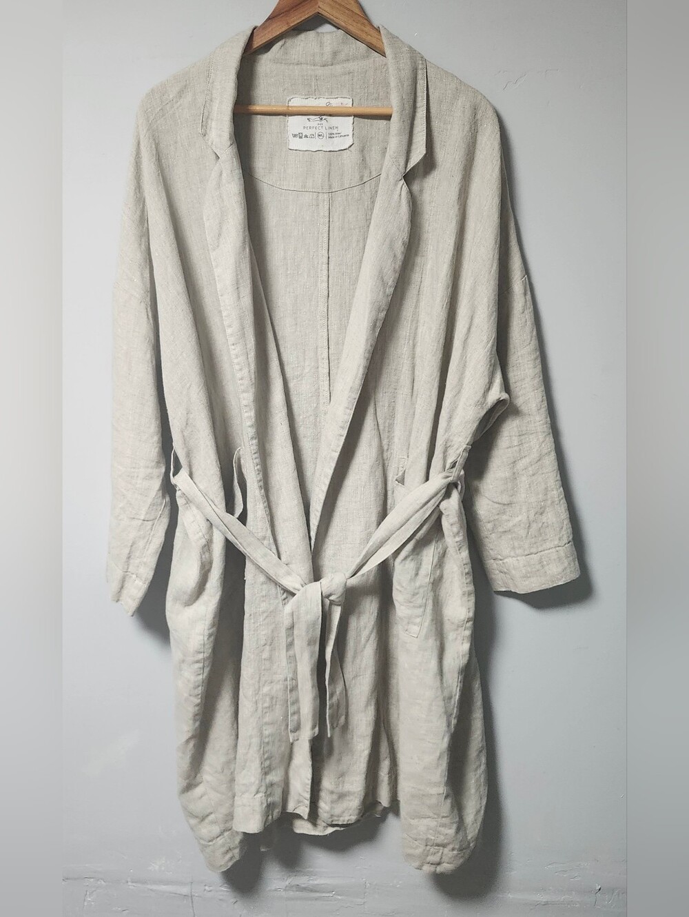 Not Perfect Linen Tan Linen Belt Long Sleeve Pockets Cottagecore Jacket Coat M L